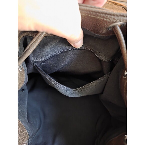 Guess USA Leather Brown Backpack Vintage Buckle Y2k Long Drawstring - Picture 4 of 9